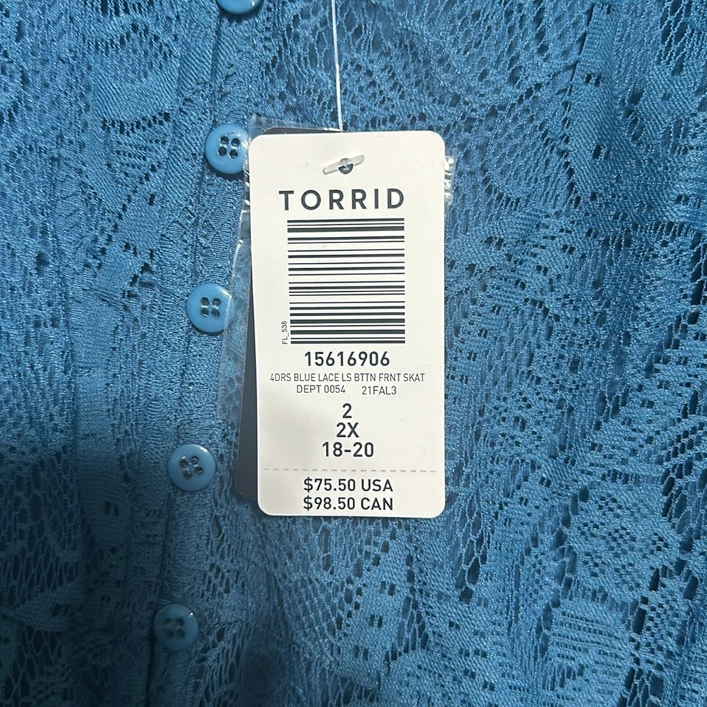 Torrid Blue Lace Button Front Skater Dress - Picture 2 of 2